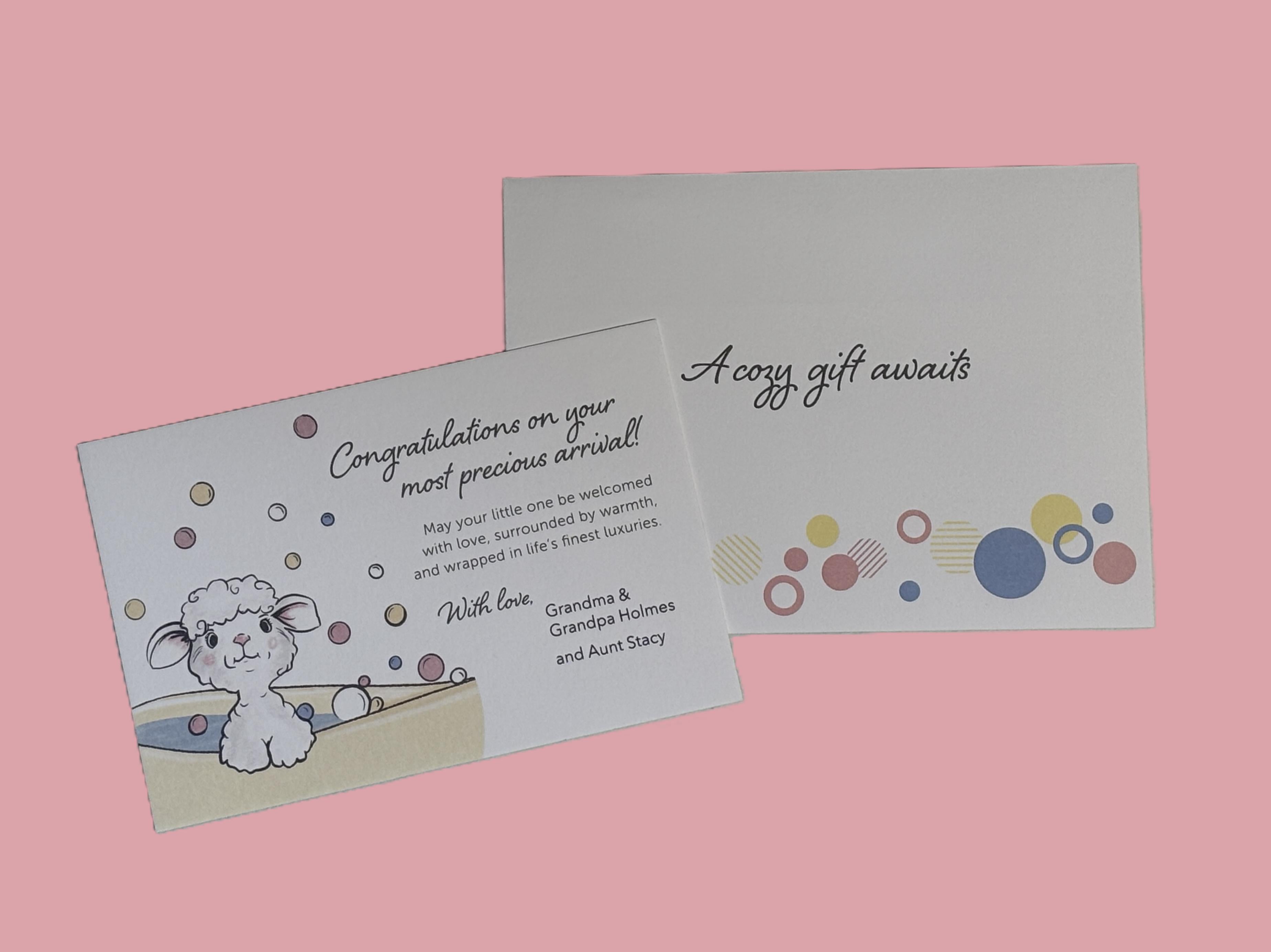 EleryB lamb gift greeting cards with envelope signed pink